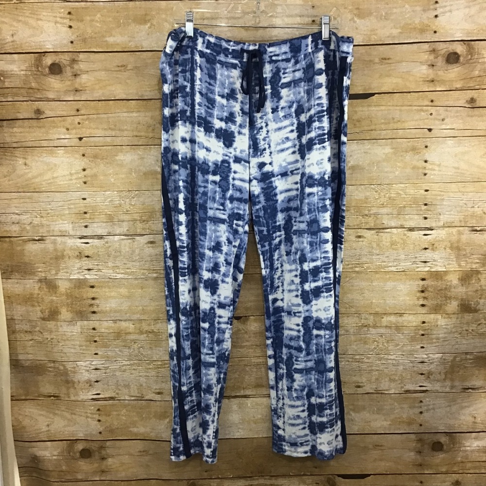 Lucky Brand Womens‎ XL Blue Tie Dye Lounge Pants Drawstring Side Stripe Straight